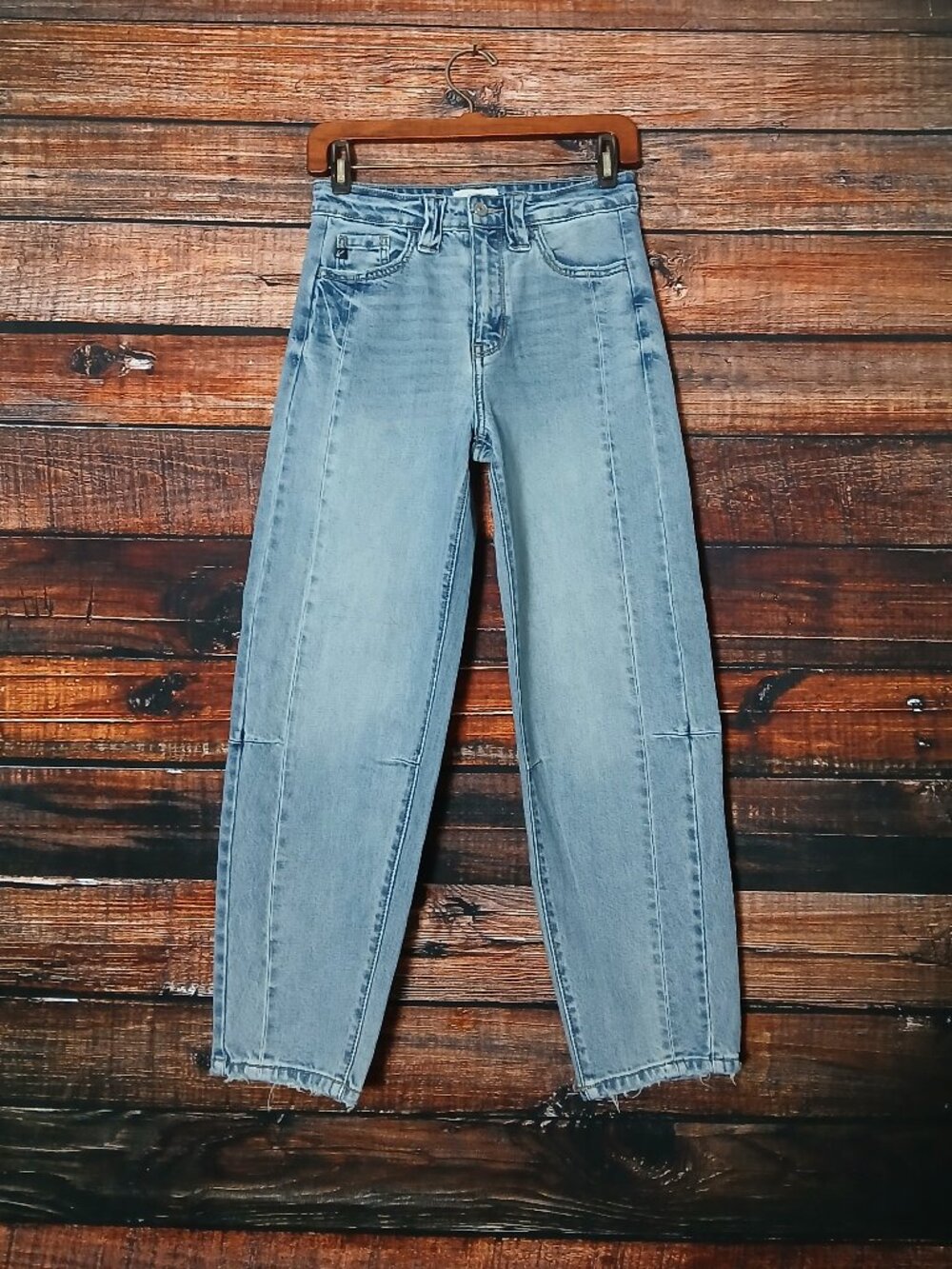 Kancan Jeans 3 25 Cecilia High Rise Slim Barrel Distressed Blue Denim Stretch - Picture 2 of 8